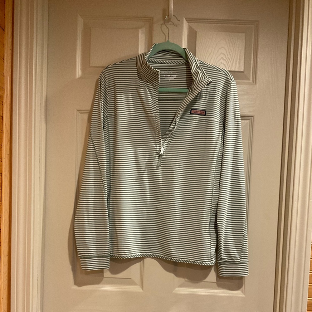 Vineyard Vines Green and White Striped Sweatshirt